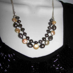 FW Peacock gray pearls 2 strands necklace HAndmade in USA